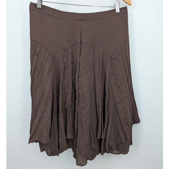 Preppy Y2K Work to Weekend Brown Pleated Midi Skirt Size 8 Versatile Staple - Picture 1 of 5